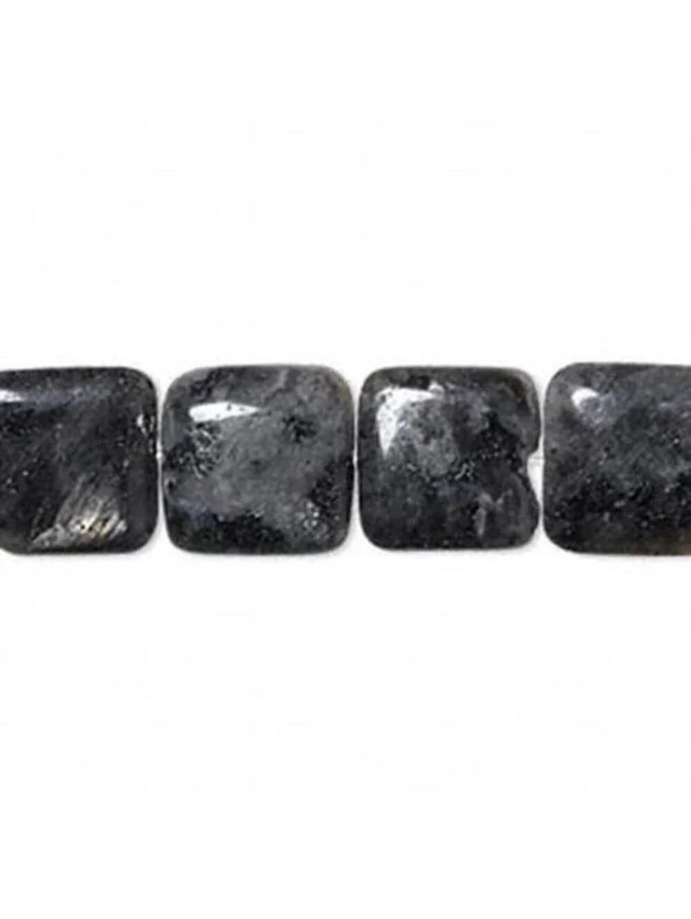 Norwegian Labradorite Larvikite Puffed Square Gemstone Beads 4 pcs